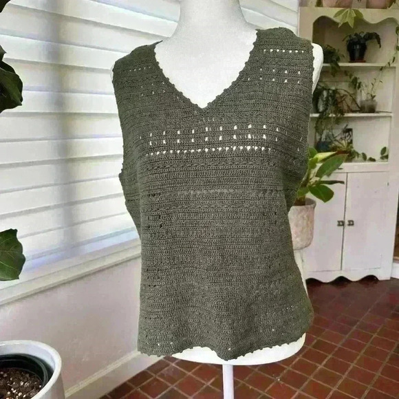 Faded Glory Tops - Faded Glory Sleeveless Crotchet Knit Summer Top Boho Green Size L (12-14)